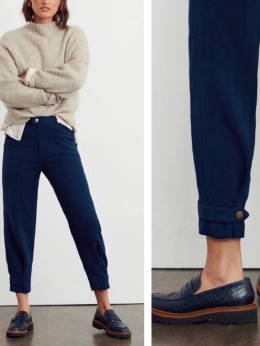 Anthropologie Maeve Magda tapered high rise snap trouser pants midnight blue 10